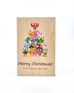 Houten kaart "Merry Christmas and Happy New Year" - Uiltjes
