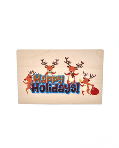 Houten kaart "Happy Holidays" - Rendieren